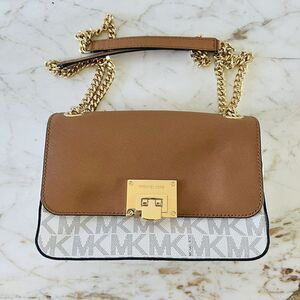 MICHAEL KORS Tina Vanilla Acorn Leather Medium Flap Shoulder Bag